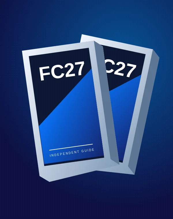 Two geometric game-case illustrations in silver and blue.